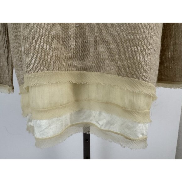 EASEL Beige Gauzy Knit Overlay Sweater Scoop Neck Raw Hem Pullover Sz L - Picture 3 of 7